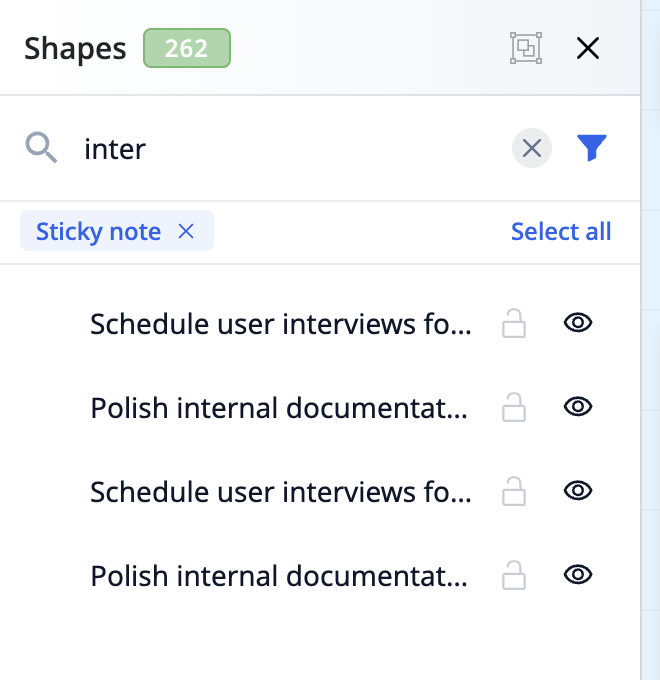 Board Search overview showing the Shapes panel with search bar and shape tree