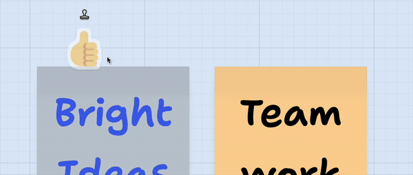Placing thumbs-up emoji stamps on sticky notes in Bizby